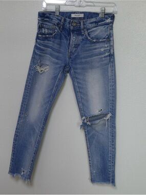 Moussy Vintage Distressed Crop Skinny Jeans Light Wash Raw Hem Size 24